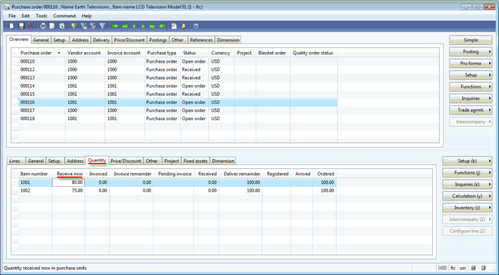 Posting packing slip form, Parameters tab | Dynamics AX Training