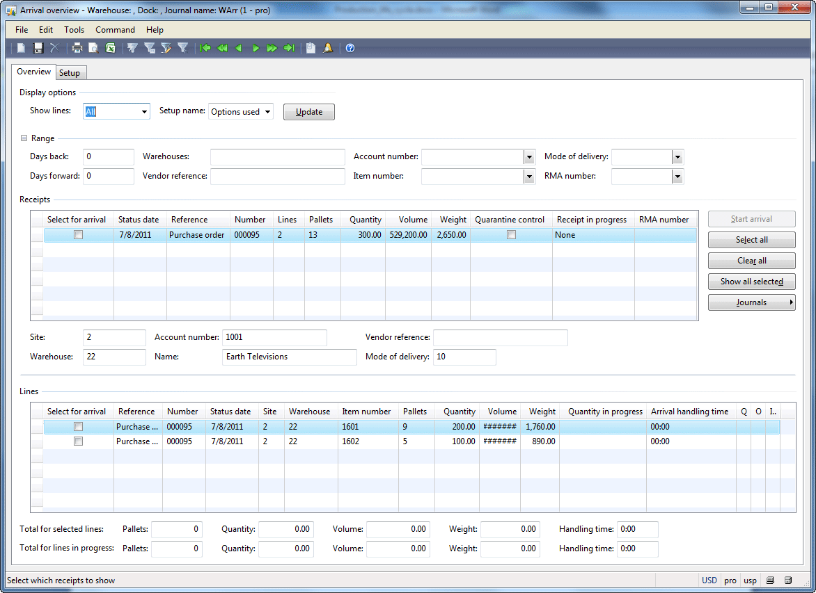 Arrival overview form – Dynamics AX Training